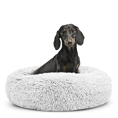 The Dog’s Bed Original Sound Sleep Donut Dog Bed, Small Ice White Plush Removable Cover Calming Nest Bed