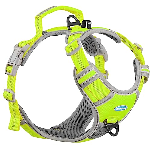 ThinkPet No Pull Harness Breathable Sport Harness with Handle-Dog Harnesses Reflective Adjustable for Medium Large Dogs,Back/Front Clip for Easy Control L Neon Green