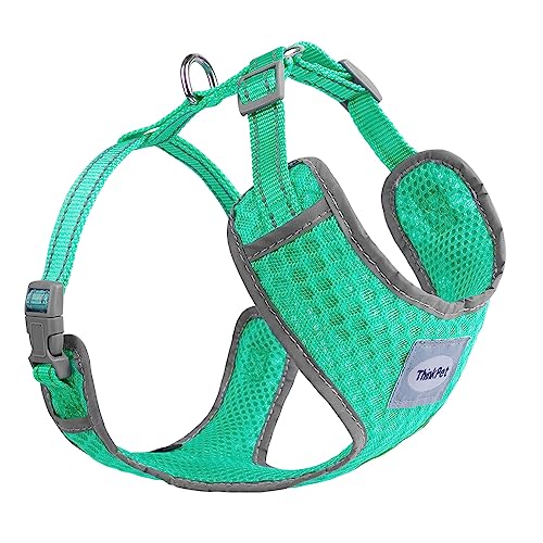 ThinkPet Reflective Breathable Soft Air Mesh No Pull Puppy Choke Free Over Head Vest Ventilation Harness for Puppy Small Medium Dogs (Neon Green,L)