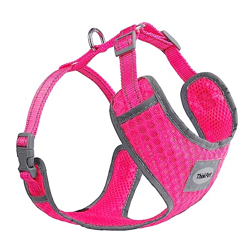 ThinkPet Reflective Breathable Soft Air Mesh No Pull Puppy Choke Free Over Head Vest Ventilation Harness for Puppy Small Medium Dogs (Neon Rosary,M)