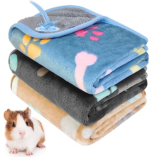 Tierecare Waterproof Guinea Pig Blanket - Pack of 3 Fleece Cage Liners for Small Animals Absorbent Bedding for Rabbits Bunnies Hamsters Hedgehogs 24 x 16 Inch