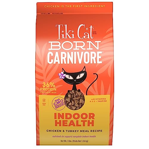 Tiki Cat Born Carnivore High Protein Indoor Health Non-GMO Dry Cat Food, Chicken and Turkey Meal Recipe 3 lbs. Bag