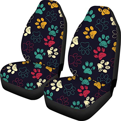 TOADDMOS Cute Colorful Paw Print Car Front Seat Covers 2 pc,Vehicle Seat Protector Car Mat Covers,Fit Most Cars,Sedan,Truck,SUV,Van for Pet Lover