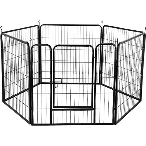 Topeakmart 32-Inch 6 Panel Heavy Duty Portable Pet Playpen Dog Exercise Pen Cat Fence Crate Cage Kennelwith Door Puppy Rabbits Play Pen,Outdoor/Indoor,Black