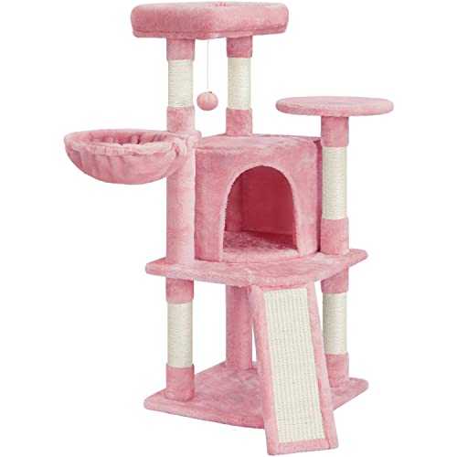 Topeakmart 42in Pink Cat Tree for Indoor Cats, Cat Tower Stand Play House with Sisal-Covered Scratching Posts, Multi-Level Cat Furniture Activity Center