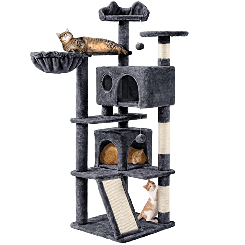 Topeakmart 57 inches Multi-Level Cat Tree Cat Condo with Scratching Posts Kittens Activity Tower Pet Play House Furniture