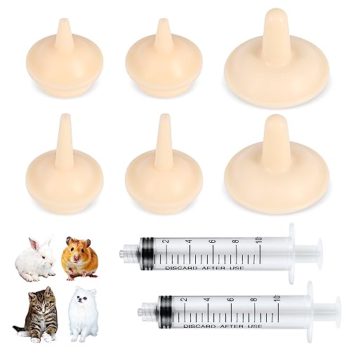 TOYMIS 6pcs Pet Feeding Nipple,Silicone Feeding Nipples, Reusable Bottle Nipples for Kittens Feeding Nipples for Puppies Kitten Nipples with 2pcs Feeding Tools for Newborn Kitten Puppies