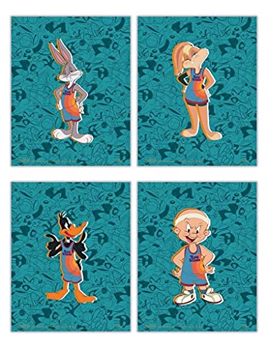 TRENDYPRINT Space Jam: A New Legacy – Tune Squad – Bugs Bunny, Lola Bunny, Daffy Duck & Elmer Fudd – Set of Four 8" x 10" Wall Art – Great for Gifting or Collecting