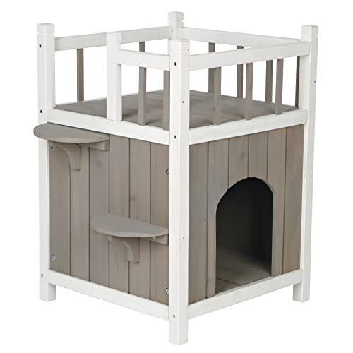 TRIXIE Cat Home with Balcony, Elevated Cat House, Weatherproof Shelter, Ideal for Cats and Small Dogs 17.5 x 17.5 x 25.5 in.