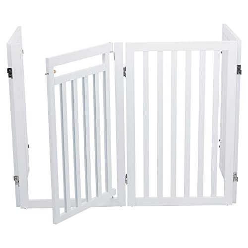 TRIXIE Freestanding 4-Panel Pet Gate, Foldable Pet Barrier Fence, Convertible Pet Pen, 32-in Tall, Walk Through Door, White