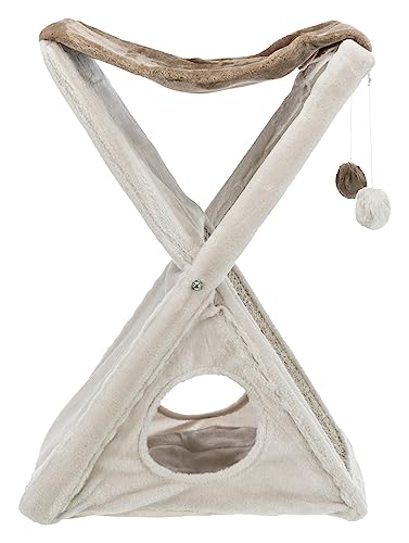 TRIXIE Miguel Fold and Store Cat Hammock, Dangling Cat Toy, Scratching Pad, Cat Cave, Taupe/Light Gray 20.25 x 13.75 x 25.5 inches