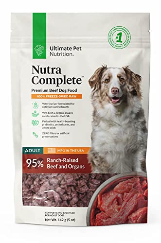 ULTIMATE PET NUTRITION Nutra Complete, 100% Freeze Dried Veterinarian Formulated Raw Dog Food with Antioxidants Prebiotics and Amino Acids, (Beef, 5 OZ)