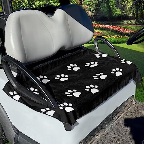 UNICEU Black Animal Dog Paws Golf Cart Seat Cushion Covers Decorative Microfiber Golf Cart Seat Towel Blanket, Golf Car Accessories 2-Person Golf Cart Club Car Seat Covers- Machine Washable