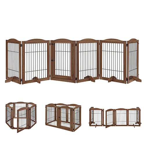 unipaws 6 Panels Extra Wide Freestanding Walk Through Dog Gate with 5 Support Feet, Pet Playpen, Foldable Stairs Barrier Pet Exercise Pen for Dogs Cats,Indoor Use Only