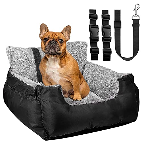 Utotol Dog Car Seats with Dog Seat Belt, Washable Dog Booster Pet Car Seat for Small Dogs, Anti-Slip Dog Travel Car Dog Bed for Car Front or Back Seat, Adjustable Safety Buckle, Storage Pockets