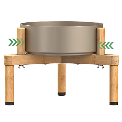 Vantic Dog Bowl Stand, Adjustable Elevated Dog Food Stand for 6.5-11" Wide Bowls, Durable Bamboo Raised Dog Bowl Holder for Small and Medium Dogs(Bowl Not Included)