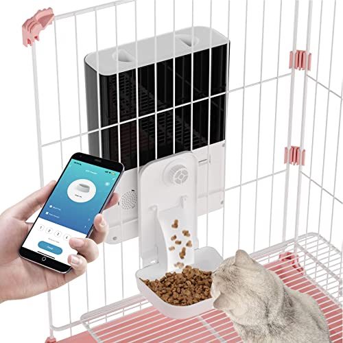 VARLNALY 3L Cage Hanging Automatic Cat Feeders Pet Food Dispenser with 10S Voice Recorder, APP Control, Dual Power Supply Timed Cat Feeder, Up to 12 Meals Per Day (2.4G WiFi)