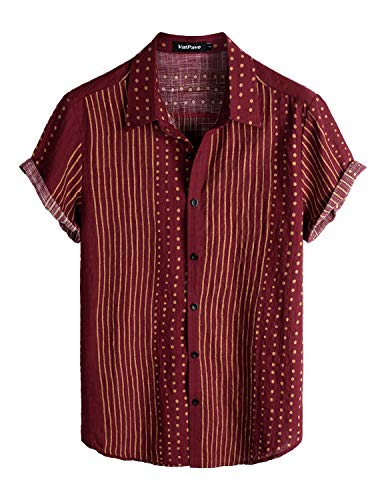 VATPAVE Mens Summer Tropical Shirts Short Sleeve Button Down Aloha Hawaiian Shirts X-Large WineRed