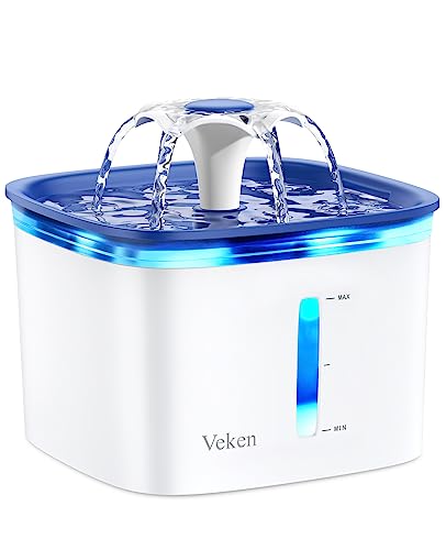 Veken 67oz/2L Pet Fountain, Automatic Cat Water Fountain Dog Water Dispenser with Smart Pump for Cats, Dogs, Multiple Pets (Vivid Blue, Plastic)