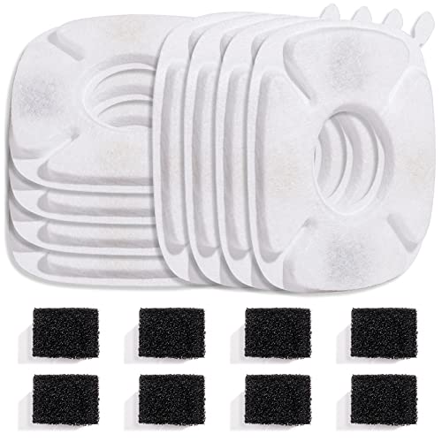 Veken 8 Pack Replacement Filters & 8 Pack Replacement Pre-Filter Sponges for 67oz, 95oz and 135oz Automatic Pet Fountain Cat Water Fountain Dog Water Dispenser