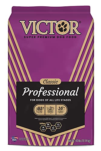 Victor Super Premium Dog Food – Professional Dry Dog Food – Super Premium Dog Food with 26% Protein, Gluten Free - for High Energy and Active Dogs & Puppies, 40lbs
