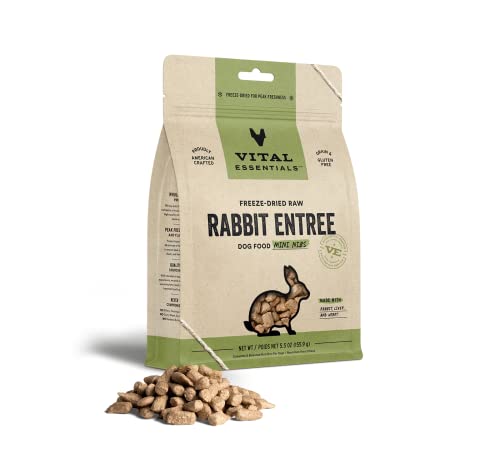 Vital Essentials Freeze Dried Dog Food, Raw Rabbit Nibs Entree 5.5 oz