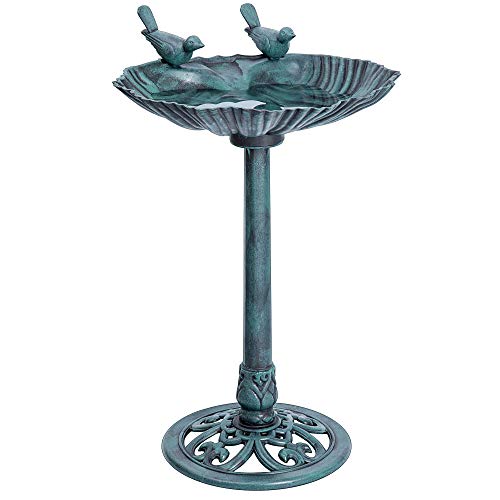 VIVOHOME 28 Inch Height Polyresin Lightweight Outdoor Double Birds Garden Bird Bath Green