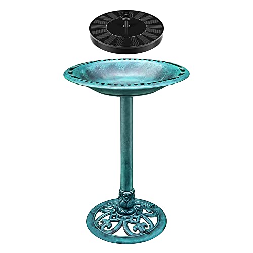 VIVOSUN 28” Solar Bird Bath, Solar Powered Pond Fountain Combo Set for Outdoors, Gardens, Patio, Yard, Deck, Green