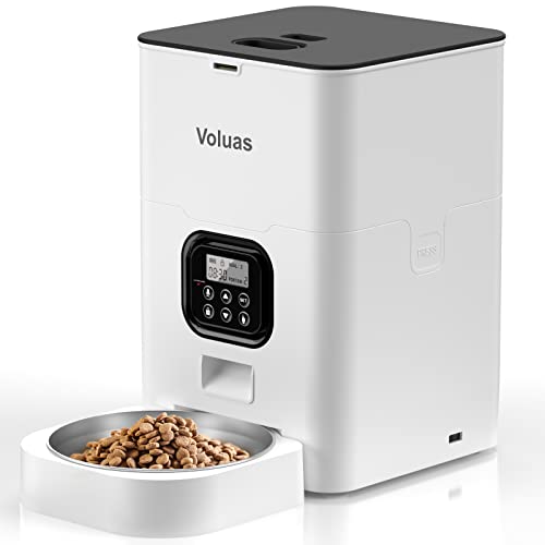 VOLUAS Automatic Cat Feeders - Automatic Pet Feeders for Cats and Dogs, Dry Food Dispenser with Desiccant Bag, Timed Cat Feeder, Programmable Portion Size Control 4 Meals Per Day, 10s Voice Recorder