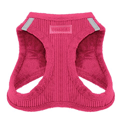 Voyager Step-In Plush Dog Harness – Soft Plush, Step In Vest Harness for Small and Medium Dogs by Best Pet Supplies - Fuchsia Corduroy, S (Chest: 14.5 - 16")