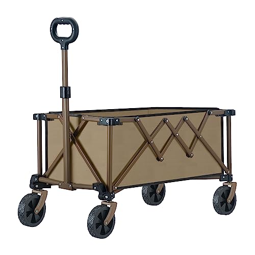 Wagon Cart with Wheels Foldable, [New Upgrade] Ribitek Collapsible Grocery Wagon with Outdoor All-Terrain Wheels for Sand,Heavy Duty Folding Utility Carts for Kids Dogs Shopping Camping Sports Garden