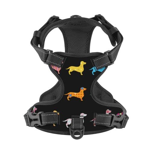 Waldeal Cute Dachshund Dog Harness No Pull, Adjustable Dog Walking Chest Harness with 2 Leash Clips, Comfort Soft Dog Vest, Reflective Front Body Harness, Size S Black
