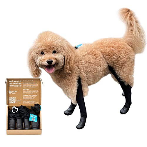 Walkee Paws New Deluxe Easy-On Dog Boot Leggings, Seen on Shark Tank, Protects from Hot Pavement, Rain, Mud, Germs & Allergens, Never Lose a Bootie, Shoe, or Sock Again (Black, XS Tall)