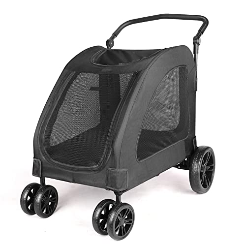 Wedyvko Dog Stroller for Large Medium Pet Strollers with 4 Wheels Foldable Cart,Adjustable Handle & Breathable Mesh Skylight, Easily Walk in/Out Travel for Medium Large Pets Up to 120lbs Black
