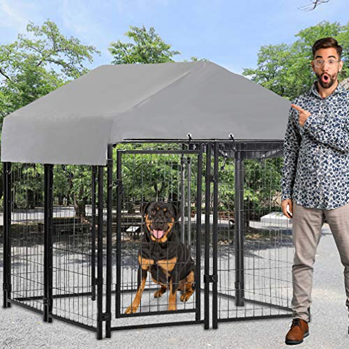 Welded Wire Dog Kennel Dog Crates Cage Large Metal Heavy Duty Outdoor Indoor Dog Kennels with a Roof and Water-Resistant Cover Animal Dog Enclosure for Large Dogs