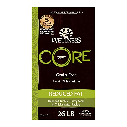 Wellness CORE Grain-Free High-Protein Dry Dog Food, Natural Ingredients, Made in USA with Real Meat, All Breeds, For Adult Dogs (Reduced Fat, 26-Pound Bag)