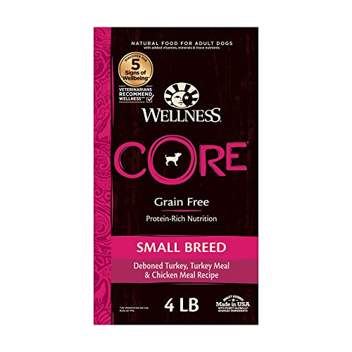 Wellness Natural Pet Food Wellness CORE Grain-Free High-Protein Small Breed Dry Dog Food, Natural Ingredients, Made in USA with Real Meat (Adult, Turkey, 4-Pound Bag)