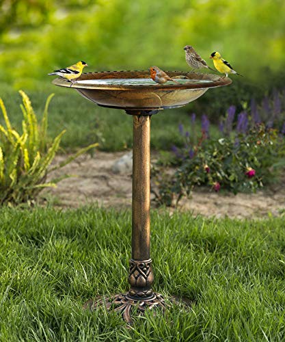 Westcharm 28 Inch Lightweight Antique Bronze Poly Resin Outdoor Birdbath for Outside with Decoration Pedestal Base Stand - Pedestal Bird Bath for Outdoors Yard and Garden