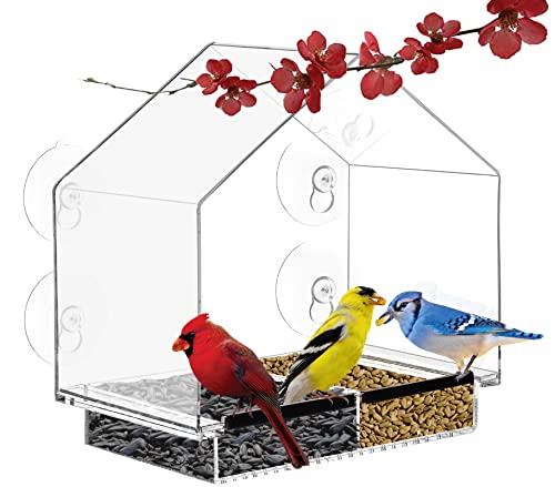 Window Bird Feeders with Strong Suction Cups, Bird Feeder Window - Great for Cats, Kids, Gifts, Elderly Viewing - Transparent Bird House, Clear Bird Feeders for Window Perch, Balcony, Nature's Hangout