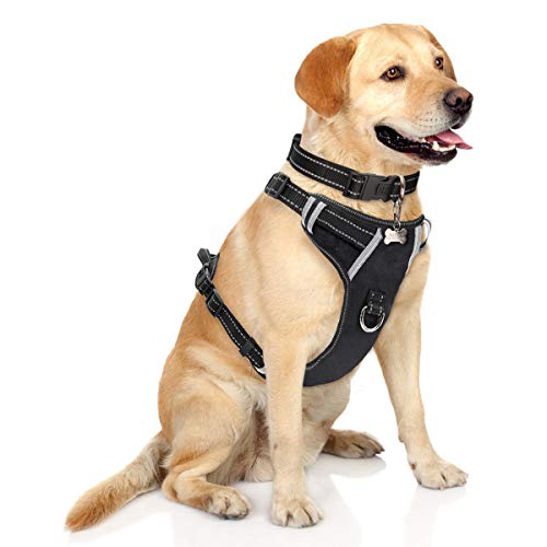 WINSEE Dog Harness No Pull, Pet Harnesses with Dog Collar, Adjustable Reflective Oxford Outdoor Vest, Front/Back Leash Clips for Small, Medium, Large, Extra Large Dogs, Easy Control Handle for Walking