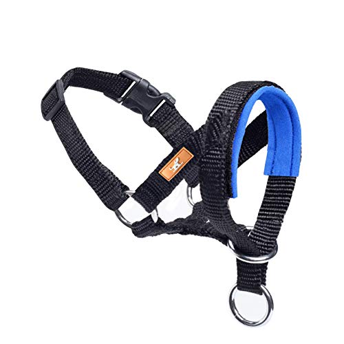 wintchuk Dog Head Collar, Fabric Padded Head Collar for Dogs to Prevent Pulling, Adjustable Dog Head Harness (S,Blue)