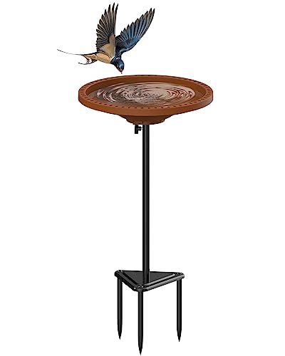 WiwiIron Bird Baths for Outdoors Heavy Duty, 38.5 in Detachable Birdbaths for The Garden Clearance, Bird Bath Bowl Spa & Birdfeeder with Metal Stake Stand for Outdoors Garden, Circle Style (Brown)