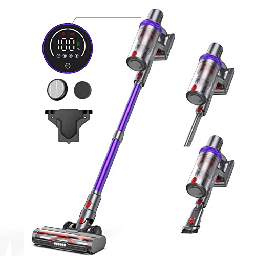 WLUPEL Cordless Vacuum Cleaner, 33Kpa Stick Vacuum Cleaner, 400W Handheld Vacuum with LED Touch Screen, 50mins Runtime for Pet Hair, Carpet and Hardwood Floor(KB-H015)