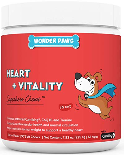 Wonder Paws Cardio Support for Dogs – Cardiovascular Chews Heart Health, Circulation, Energy & Weight Management - with L-Carnitine, Hawthorn Berry, Coenzyme Q10 & Taurine for Dogs – 90 Soft Chews