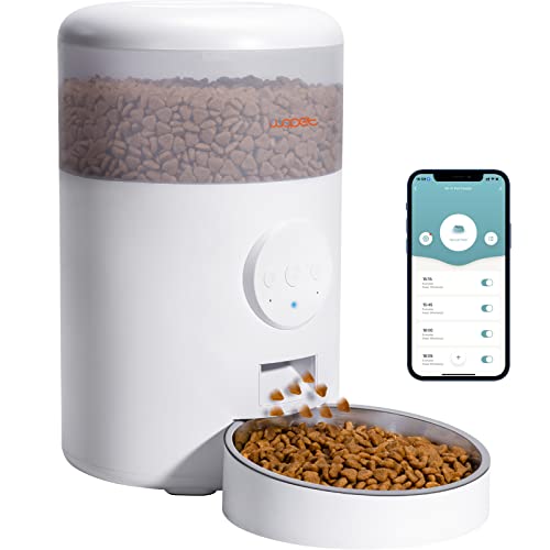 WOPET Automatic Cat Feeder, WiFi Cat Feeder with APP Control for Cats and Dogs, 4L Dog Feeder with Stainless Steel Bowl, 15 Meals Per Day, Up to 10s Meal Call for Pets (White)