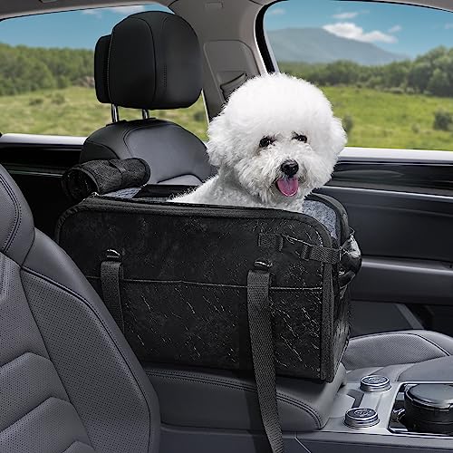 WOYYHO Console Dog Car Seat for Small Dog Large Center Console Dog Car Seat Waterproof Anti-Slip with Safety Belt Puppy Car Booster Seat for Small Dogs Cats Under 20 lbs