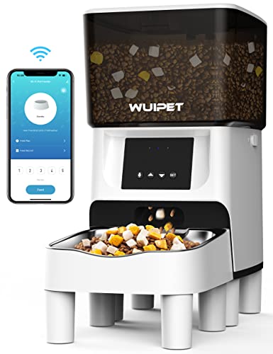 WUIPET Elevated Automatic Cat Feeders - WiFi Enabled Smart Pet Feeder with APP Control for Cats and Dogs - 17 Cups Height Adjustable Pet Dry Food Dispenser with Voice Recorder Up to 10 Meals Per Day