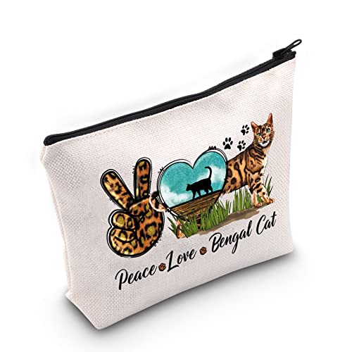 WZMPA Bengal Cat Makeup Bag Bengal Cat Mom Gifts Peace Love Bengal Cat Zipper Pouch Bag For Bengal Cat Lovers (Peace Bengal Cat)