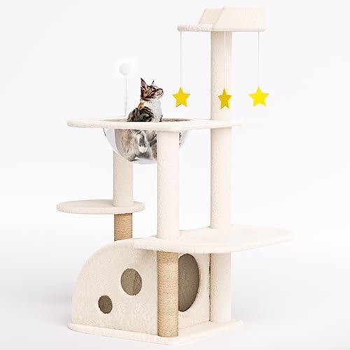 X XBEN Cat Trees 41', Cat Climbing Tower with Space Capsule Nest, Cave, Padded Platform, Scratching Posts, Kitten Furniture Condo Activity Center Play House