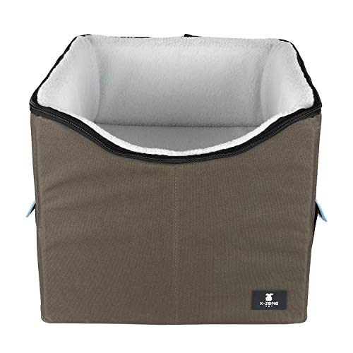 X-ZONE PET Dog Booster Car Seat/Pet Bed at Home, with Pockets and Carrying case，Easy Storage and Portable (Medium, Brown&Blue)